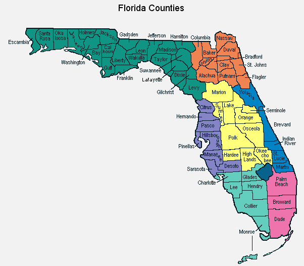 Florida - Mapa okresů